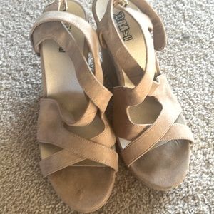 Women’s tan faux suede wedged heels